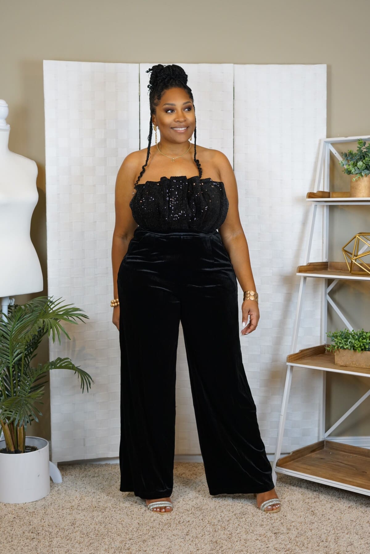 Black Velvet Sequin Jumpsuit - Image 2