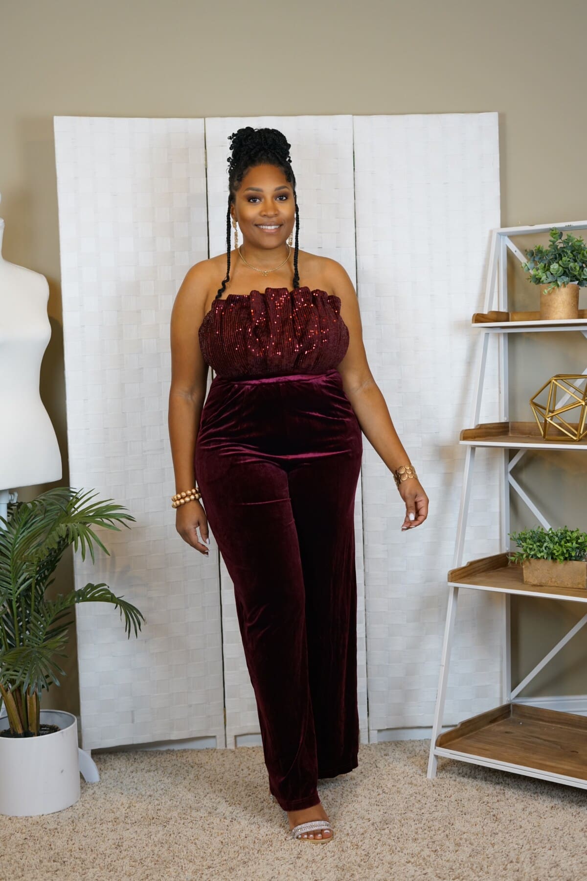 Garnet Velvet Sequin Jumpsuit - Image 3